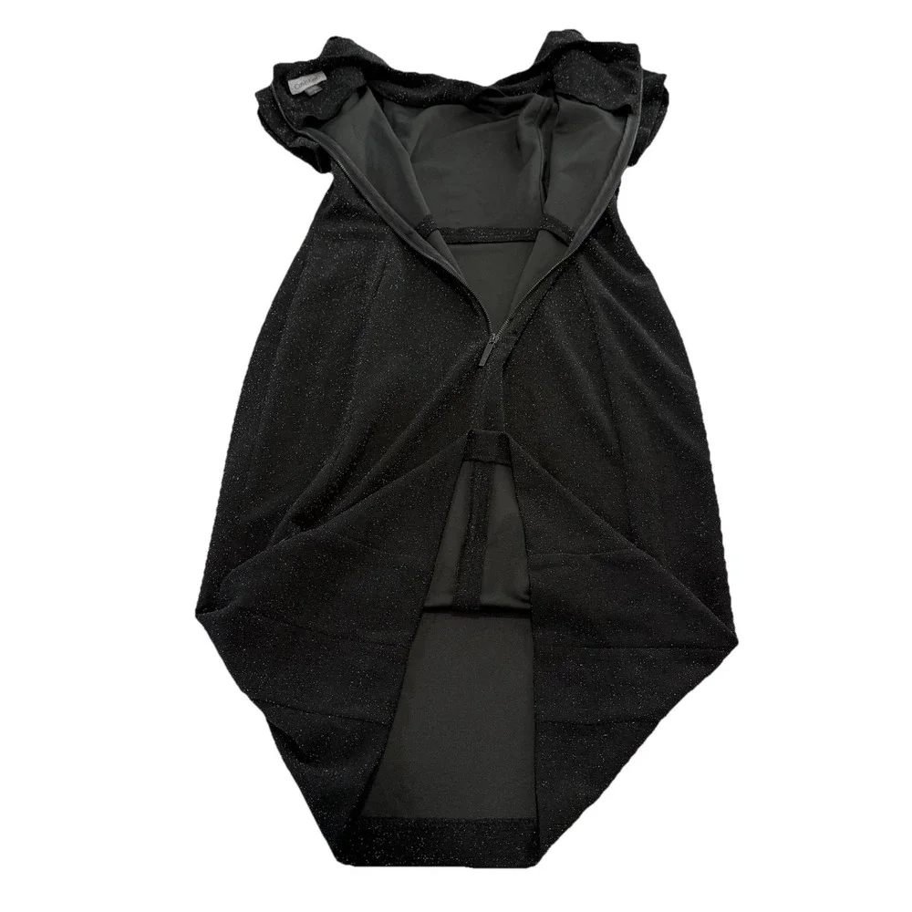 Calvin Klein Black Glitter Tulip Sleeve Stretch Sheath‎ Dress Wedding Cocktail 6